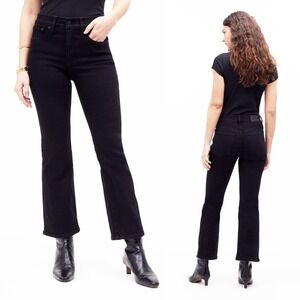 Madewell Mid-Rise Kick Out Jeans 30P 30 petite short black cropped stretch denim